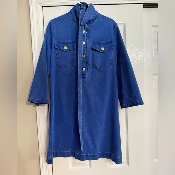 Tuckernuck 3/4 Sleeve Indigo Denim Belted Lexi Dress. A line. Small. EUC. - Picture 3 of 3